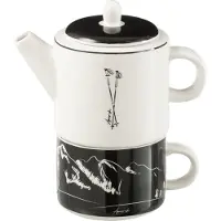 J-Line Theepot + Kop Raambox Keramiek Zwart/Wit