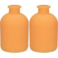 Jodeco Bloemenvaas Avignon - 2x - glas - mat oranje - H17 x D11 cm