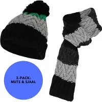 Sarlini - Winterset jongens - Skiset Muts & Sjaal - Multi Groen/Zwart - 2 t/m 4 jaar
