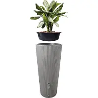 Graf regenton Vaso Decor 220 L-grijs-met kraantje -met vulautomaat voor ronde regenpijp