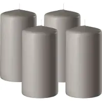 Enlightening Candles Cilinderkaars/stompkaars - 4x - zand/grijs - D8 x H12 cm - 45 branduren - Dikke kaarsen - Voor kandelaar of plateau