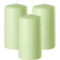Enlightening Candles Cilinderkaars - 3x - stompkaars - lichtgroen - D6 x H15 cm - 58 branduren - Dikke kaarsen - Voor kandelaar of plateau