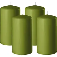 Enlightening Candles Cilinderkaars/stompkaars - 4x - olijfgroen - D8 x H12 cm - 45 branduren - Dikke kaarsen - Voor kandelaar of plateau