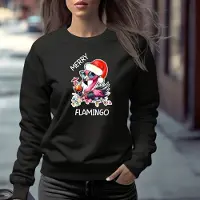 B&C Dames kersttrui- Merry Flamingo- Maat XXL- zwarte kersttrui- Foute kersttrui flamingo.