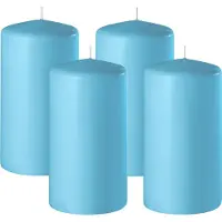 Enlightening Candles Cilinderkaars/stompkaars - 4x - turquoise blauw - D8 x H12 cm - 45 branduren - Dikke kaarsen - Voor kandelaar of plateau
