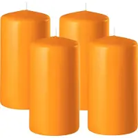 Enlightening Candles Cilinderkaars/stompkaars - 4x - oranje - D6 x H8 cm - 27 branduren - Dikke kaarsen - Voor kandelaar of plateau