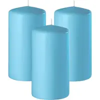 Enlightening Candles Cilinderkaars/stompkaars - 3x - turquoise blauw - D6 x H8 cm - 27 branduren - Dikke kaarsen - Voor kandelaar of plateau