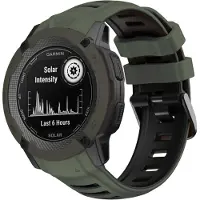 Strap-it Siliconen sport smartwatch bandje met gespsluiting - geschikt voor de grotere Garmin Instinct 2x (donkergroen/zwart)