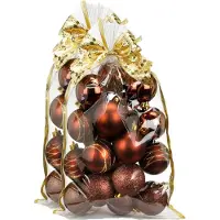 Inge-glas 40x stuks kunststof/plastic kerstballen bruin mix 6 cm in giftbag - Kerstboomversiering/kerstversiering