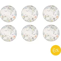 Clayre & Eef Ontbijtbord set van 6 stuks Ø 19 cm Wit Blauw Porselein Rond Bloemen Bord