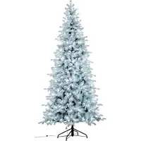 National Tree Company Snowy Blue Comet verlichte kunstkerstboom - 228 cm - White flocked - Ø114 cm - 1765 tips - 550 ledlampjes (koud wit) - Besneeuwd/Frosted