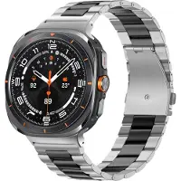 Bandz Stalen schakel band 'Classic' met vlindersluiting - geschikt voor Samsung Galaxy Watch Ultra / Ultra 2025 - inclusief horloge inkort set (zilver/zwart)