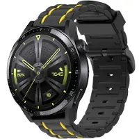 Strap-it Sport gesp bandje - geschikt voor Huawei Watch GT / GT 2 / GT 3 / GT 3 Pro 46mm / GT 2 Pro / GT Runner / Watch 3 - Pro - zwart/geel