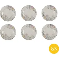 Clayre & Eef Dinerbord set van 6 stuks Ø 26 cm Beige Roze Porselein Bloemen Eetbord