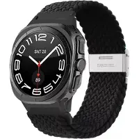 Strap-it Gevlochten nylon band met klemsluiting - geschikt voor Samsung Galaxy Watch Ultra 2 (2026) / Ultra (2024/2025) - zwart