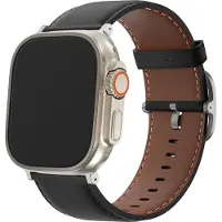 Bandz Lederen band 'Classic' - Extra soepel leren bandje geschikt voor de Apple WatchSeries 1/2/3/4/5/6/7/8/9/10/11/SE/SE2/SE3/Ultra (2/3) - maat: 44mm / 45mm / 46mm / 49mm (zwart)
