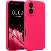 Kwmobile telefoonhoesje geschikt voor Apple iPhone 16 - TPU backcover met siliconen coating - Smartphone case in neon roze
