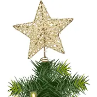 Gerimport Kleine verlichte kerst piek - ster - goud - 15 cm - 5 leds - kunststof
