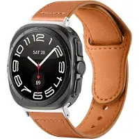 Strap-it Genuine leren smartwatch bandje met druksluiting - geschikt voor de Samsung Galaxy Watch Ultra / Ultra 2025 47mm (bruin)