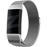 Bandz Milanese loop bandje geschikt voor Fitbit Charge 3 / Charge 4 - Hoogwaardig gevlochten stalen materiaal bandje - Milanees bandje met magneetsluiting - zilver - Maat L