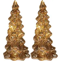 Anna's Collection Kerstboom beeldjes - 2x - goud - met LED licht - H20 cm - glas - decoratie