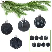 Sarcia.eu Antraciet kerstballen, set van plastic kerstballen, kerstboom ornamenten 6cm, 8 stuks.