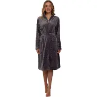 Pastunette Dames badjas met rits - donkergrijs - fleece - zacht & warm - ritssluiting badjas dames - luxe ochtendjas -stippen reliëf - maat 4XL (60-62)