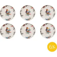 Clayre & Eef Ontbijtbord set van 6 stuks Ø 20 cm Wit Porselein Vogel Bord