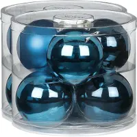 Inge-glas 12x stuks glazen kerstballen 10 cm diep blauw glans en mat - Kerstboomversiering donkergroen