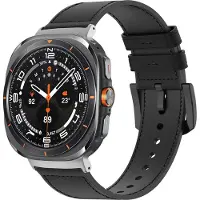 Bandz Leren hybrid bandje - geschikt voor Samsung Galaxy Watch Ultra 2 (2026) / Ultra (2024/2025) - hoogwaardig bandje gemaakt van leer en siliconen met gesp (zwart)