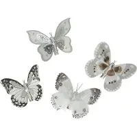 Othmar decorations vlinders op clip - 16x - grijs/zilver - 8 cm - kunststof -kerstversiering