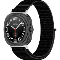 Strap-it Nylon smartwatch bandje met klittenbandsluiting - geschikt voor de Samsung Galaxy Watch Ultra / Ultra 2025 47mm (zwart)
