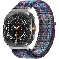 Bandz Nylon loop bandje - geschikt voor Samsung Galaxy Watch Ultra 2 (2026) / Ultra (2024/2025) - bandje van hoogwaardig nylon materiaal met klittenbandsluiting (blauw-oranje mix)