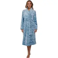 Pastunette Dames badjas met panterprint - turquoise badjas fleece - Zacht & warm - badjas voor dames - maat L (44-46)