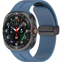 Strap-it Siliconen sport bandje met magnetische D-buckle sluiting - geschikt voor Samsung Galaxy Watch Ultra / Ultra 2025 47mm (grijsblauw)
