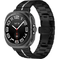 Strap-it Luxe metalen smartwatch band met vlindersluiting - geschikt voor de Samsung Galaxy Watch Ultra 2 (2026) / Ultra (2024/2025) - zwart met zilveren streep