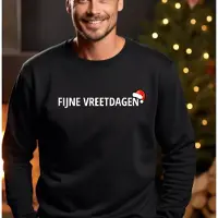 B&C Heren kersttrui- Fijne vreetdagen- maat L- Foute kersttrui- Zwarte sweater heren.