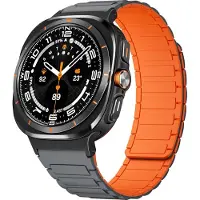 Strap-it Magnetisch siliconen bandje - geschikt voor Samsung Galaxy Watch Ultra / Ultra 2025 (grijs/oranje)