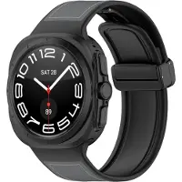 Strap-it Leren / siliconen hybrid bandje met magnetische D-buckle sluiting - geschikt voor Samsung Galaxy Watch Ultra / Ultra 2025 (grijs)