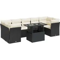vidaXL 8-delige tuinmeubelset met kussens, zwart, polyrotan