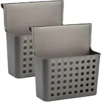Forte Plastics Set van 2x stuks badkamer/keuken hang opbergmandjes/organizers antraciet 26 x 24 cm - Opbergmanden