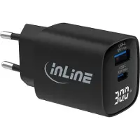 InLine USB lader | USB-C PD + USB-A QC | GaN | 30W | display | zwart