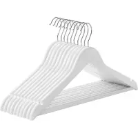 Mazazu MIRA Home - Houten Kledinghangers - Set van 10 - Metaal - Wit - 44 cm - Met Broekstang - Inkepingen