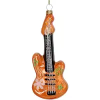 HD Collection Ornament kerstbal Retro Gitaar Glas Oranje 14.9 cm