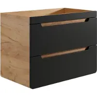Vente-unique Zwevend badkamermeubel met inbouwwaskom - 80 cm - Licht naturel en antraciet - ARUBA