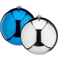 Krist+ Gerimport Grote decoratie kerstballen - 2x - zilver en turquoise blauw - D20 cm - kunststof