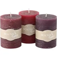 Boltze - Stompkaarsen - Set van 3 - Rood, donkerrood en aubergine - 10x7cm