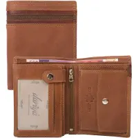 Impex Portemonnee - Heren - RFID - Anti - Skim - Luxe portemonnee - Hoogwaardig Rundleer - Billfold - 13 x 10 cm - Cognac bruin met Bies - Cadeau Tip !!