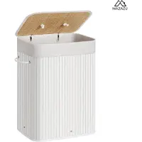 Mazazu MIRA Home - Wasmand met deksel - Wasbox bamboe met handvatten - Wit - 72 liter - 40x30x60 cm