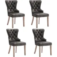 Merax Eetkamerstoelen Set van 4 - Luxe Fluwelen Stoel met Massief Houten Poten - Deurklopper Detail op Rugleuning - Grijs